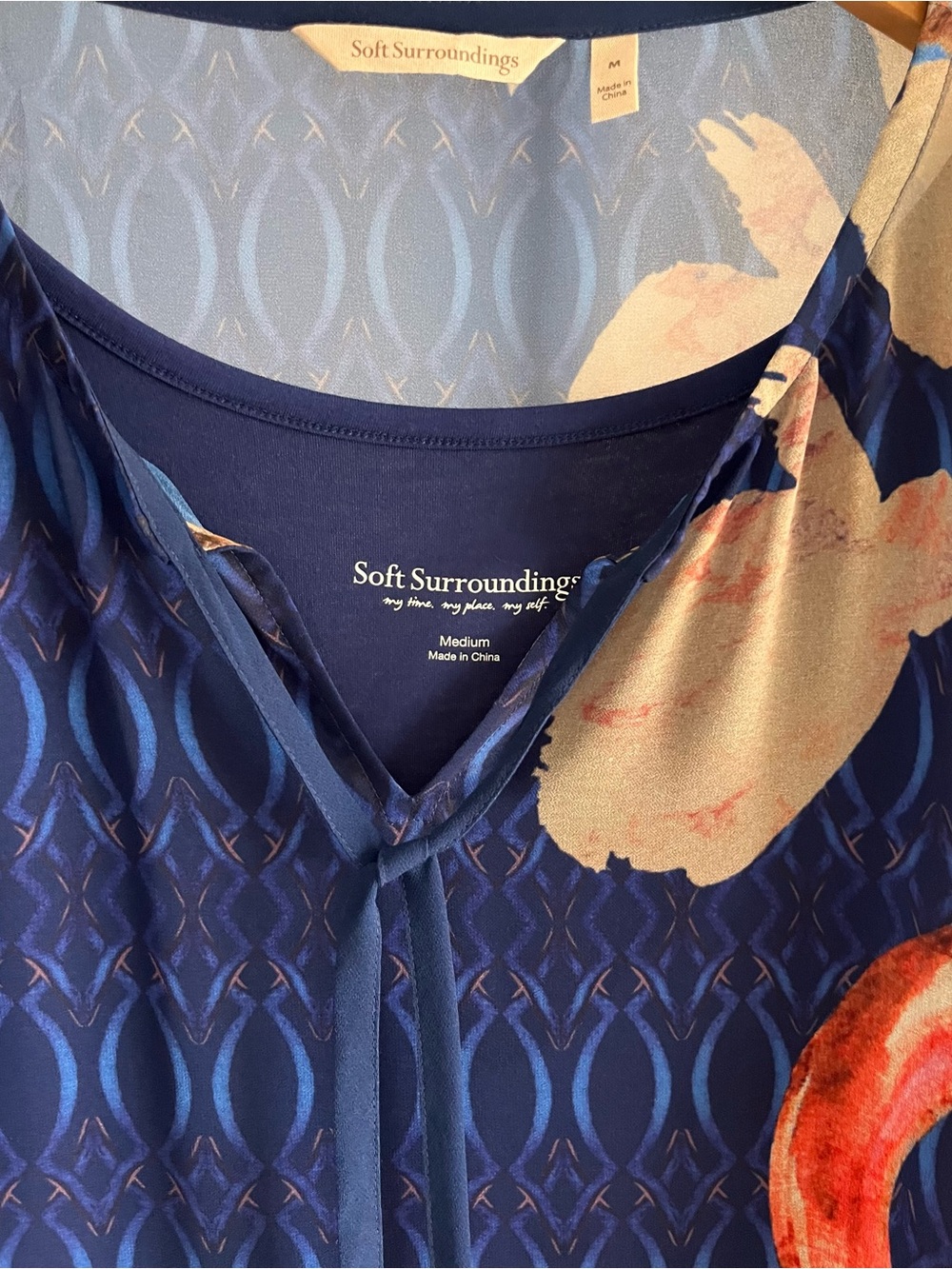 Soft Surroundings Sheer Blue Orange Floral Oversized Bold Mixed Print Midi M - Picture 7 of 10